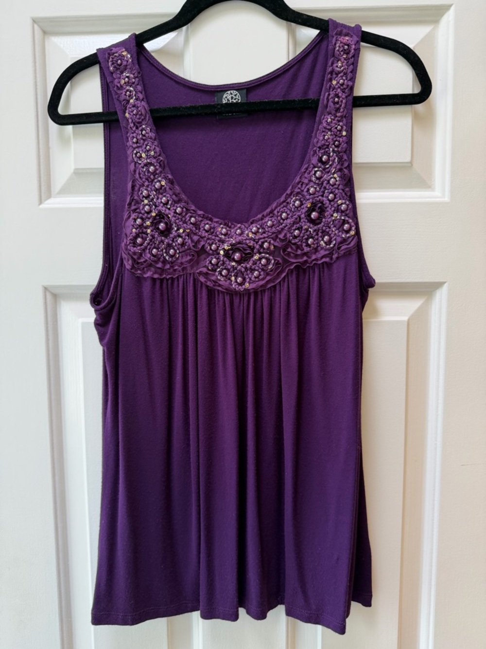 Bobeau Beaded Scoop Neck Tank - Deep Purple